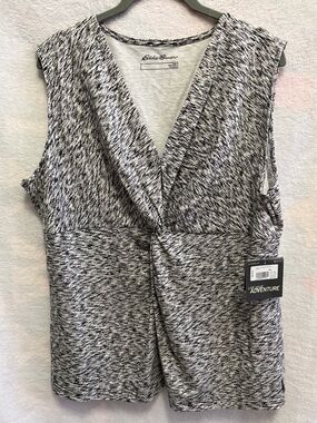 NWT Eddie Bauer Black Marbled Julia Knot-Front Sleeveless Tank Top Size 2XL